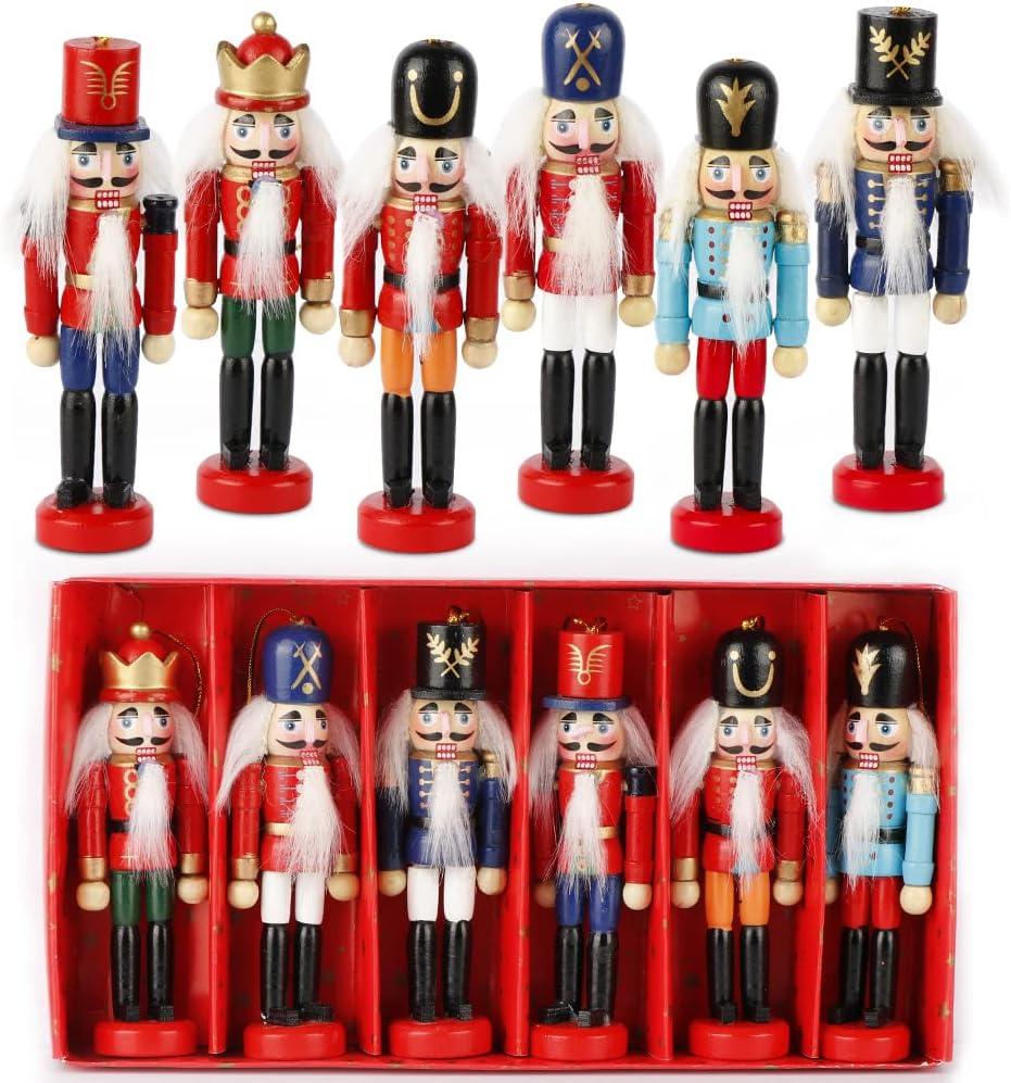 OurWarm 6Pcs Nutcracker Ornaments Wooden Nutcracker Figures Christmas Decorations for Xmas Tree, Table Decor