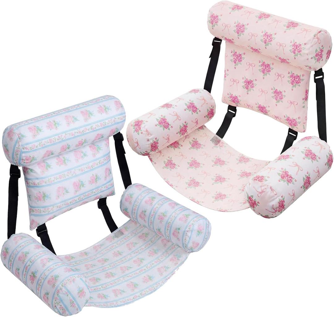 Threehoney 2 Pack Large Pool Chair Floats Adult Inflatable Pool Lounge Chair Summer Pattern Water Floating Chair Adjustable Pool Float Hammock for Swimming Pool Beach Party Game