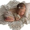 Baby Photography Props Wrap Mat Newborn Boy Girl Photo Shoot Pillow With Lace Wrap Mat Photography Shoot (White)