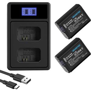 2-Pack NP-FW50 Replacement Battery and Dual Channel Charger for Sony ZV-E10 Alpha a6500 a6300 a6000 a7 a7s a5100 a5000 a7r a7rii RX10 Series Camera (Black)
