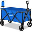 Collapsible Folding Wagon Heavy Duty, Foldable Utility Cart with Wheels, Large Capacity, for Grocery Outdoor Camping Beach Gardening Shopping Fishing, Blue  