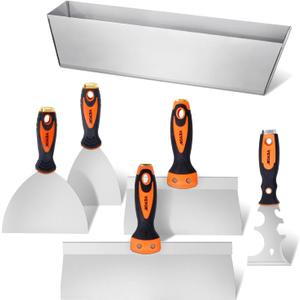 VEVOR Drywall Knife Set, 6 PCS Drywall Tools Includes 3" Painter Scraper, Two Putty Knives, Two Taping Knives and 12" Mud Pan, Stainless Steel Spackle Tool, Drywall Finishing Tools for Home