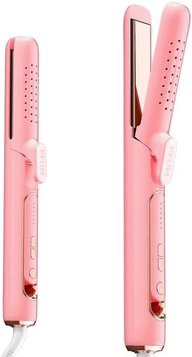 2 in 1 Hair Straightener and Curler, Dual Voltage & Adjustable Temps 360 Curling Wand - Titanium Flat Iron Hair Straightener for Long-Lasting Curls and Straightener, Airflow Styler Curling Iron
