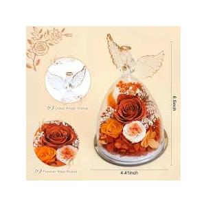 Gifts for Mom Birthday Gifts for Women Preserved Rose Forever Flower in Glass Angel Figurines Fresh Flowers for Delivery Anniversary Mothers Day Real Colorful Roses for Grandma Her Wife from Daughter