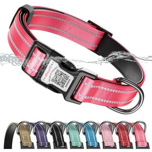 2 x Reflective Dog Collar with QR Code, Adjustable Dog Collar for Large Dogs, Soft Padded Dog Collars with Safety Locking Buckle, Rose