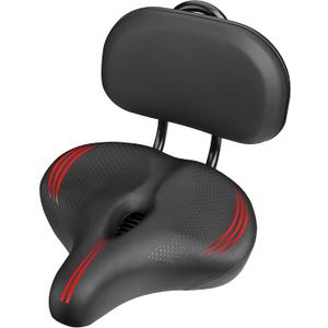 Oversized Bike Seat for Peloton Bike & Bike+, Comfort Seat Cushion Compatible with Peloton, Road or Exercise Bikes, Bicycle Wide Saddle Replacement for Men & Women, Accessories for Peloton (Red Backrest)
