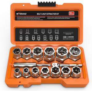 15 PCS Bolt Extractor Set, 3/8" Drive Impact Bolt & Lug Nut Remover Socket Tool Kit, Stripped Bolt Extractor Socket Set For Broken,Damaged, Frozen, Studs, Rusted, Rounded-Off Bolts, Nuts & Screws