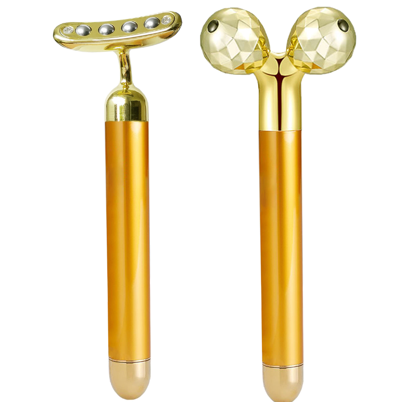 Amirce Face Massager Roller Golden 3D Roller Electric Facial Roller and T Shape Facial Roller Massager Kit Face Rollers