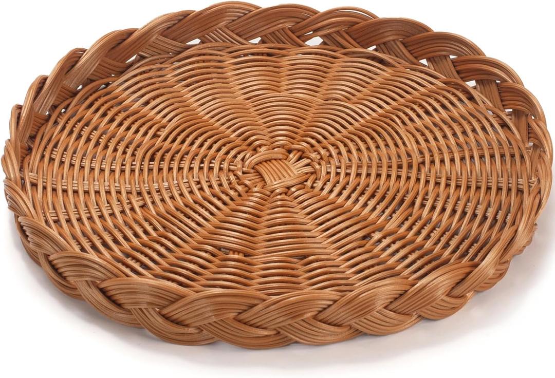 Scalloped Tray, Hand Woven Serving Tray, Round Imitation Rattan Tray, Decorative Tray for Organizing and Home Decor (13 x 13 x 1.8 inch)