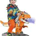 Dinosaur Ride On Push Car for Little Kids, Battery Operated Push & Ride Electric Foot-to-Floor Sliding Rideable Toy Scooter with Music, Light & Smoke for Toddlers, Large