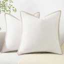 decorUhome Chenille Soft Throw Pillow Covers 18x18 Set of 2, Farmhouse Velvet Neutral Decorative Pillow Covers with Stitched Edge for Couch Sofa Bed Home Decor, Cream White