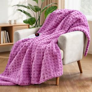 Waffle Electric Heated Throw Blanket  6 Heat Levels & 4 Timer Settings, ETL Certified, Overheat Protection, Ultra-Soft Faux Fur & Sherpa, Machine Washable, Ideal Gift (50x60, Purple)