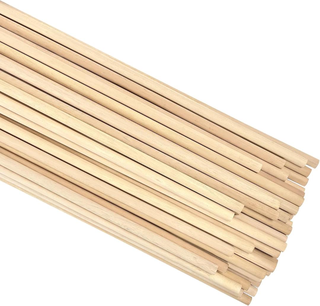 Wooden Dowel Rods 3/8 x 24 Inch Round Unfinished Hardwood Craft Sticks for DIY Lollipops Cake Support, 50 Pieces