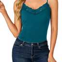 LYANER Women's Lace Trim V Neck Camisole Adjustable Strap Undershirt Tank Stretch Fitted Cami Top S