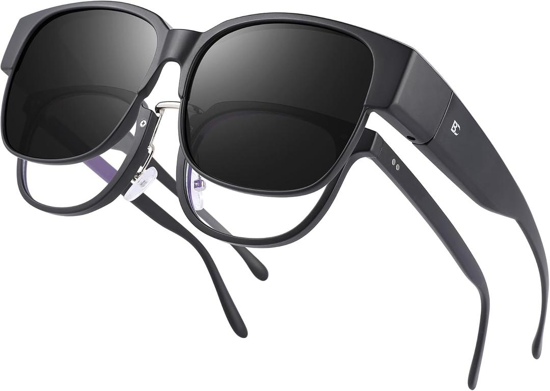 BIRCEN Polarized Fit Over Sunglasses: Wear Over Glasses Sunglasses Wrap Around Fitover Shades for Men Women UV Protection