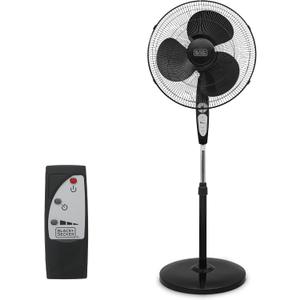 BLACK+DECKER 18" Oscillating Pedestal Fan with Remote, BDSF18MB, Black | Oscillating Pedestal Fan with Remote, 90-Degree Oscillation, 3 Speed Settings, Adjustable Height, Timer, 30-Degree Tilt