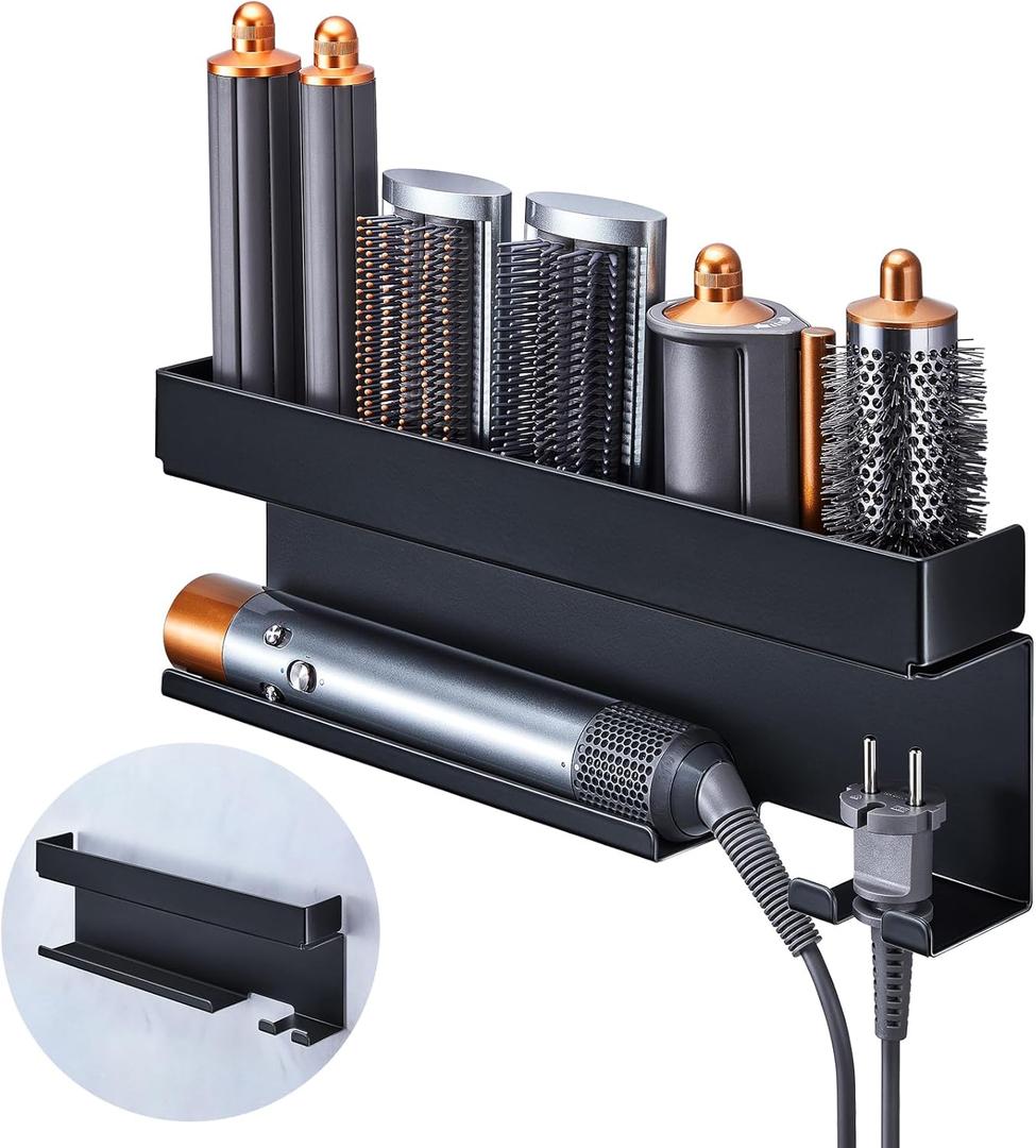 Storage Hair Dryer Holder for Curling Iron Accessories, Hair Tool Organizer Wall Mount, Curling Iron Holder Organizer, Bathroom Hair Straightener Holder Stand for Styler Attachments Organizer, Black