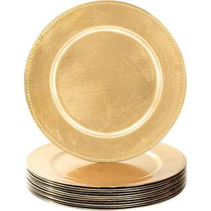 MAONAME Gold Charger Plates Set of 12, Foil 13" Plate Chargers with Beaded, Plastic Round Chargers for Dinner Plates, Table Setting,  Beaded - Gold