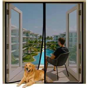 Magnetic Closure Screen Door for 62"x81" French Door Sliding Door Pet and Dog Friendly, Durable Fiberglass Mesh Double Door Screen Mesh Retractable Curtain, Keep Bugs. Mosquito Out, Fly Screen