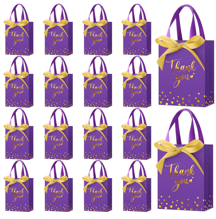 Kolldenn 36 Pack Small Thank You Gift Bags with Handles 5.9 x 4.3 x 2.4 Inches Wedding Favor Bags with Bow Ribbon Graduation Candy Goodie Gift Bag Bulk for Wedding Birthday Bridal Shower(Royal Blue)