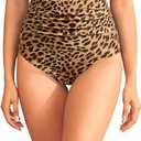 Zmart High Waisted Bikini Bottoms - Women's Full Coverage Ruched Bathing Suit Bottom Low Cut Swimsuit Leopard, Medium