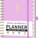 2026 Planner, Weekly and Monthly, A5 Size (5.7" x 8.3"), Jan 2026 - Dec 2026, Calendar, To-do List, Agenda, 12-Month Tabs, Hardcover, 100 GSM Thick Paper, Spiral-bound (Purple)