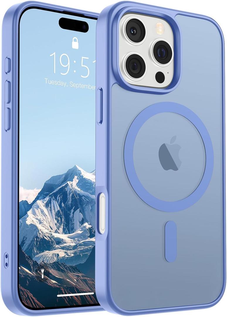 SUPFINE Magnetic for iPhone 16 Pro Case (Compatible with MagSafe) (10 FT Military Grade Drop Protection) Slim Translucent Matte Shockproof with Anti-Fingerprint Phone Case, Blue Purple