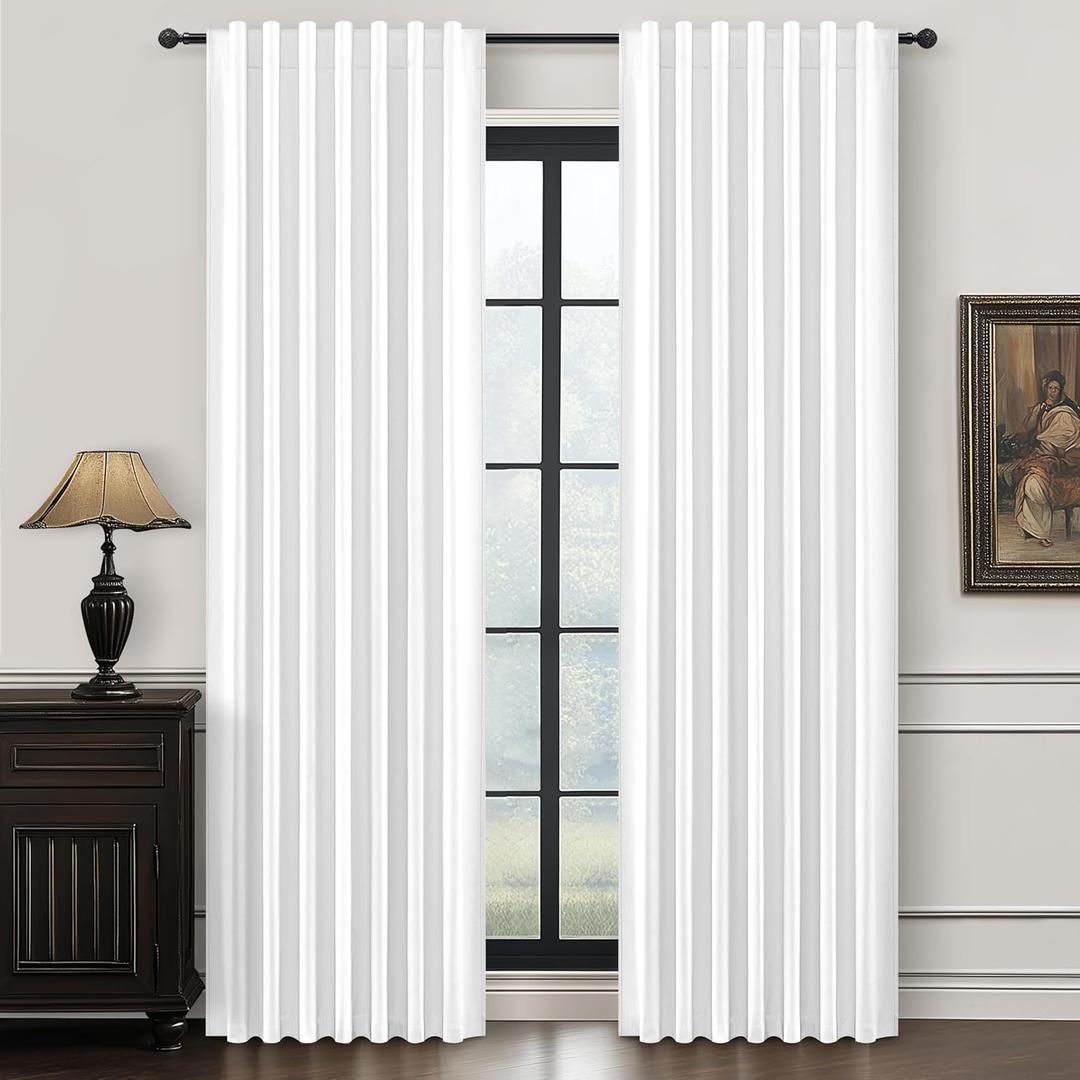 Pure White Linen Drapes 84 Inch Length 2 Panels Set for Living Room, Elegant Pleated Thick Blackout Curtains Insulated Room Darkening Bedroom Window Curtain Decor Pin Hooks Back Tab 50"W x 84"L 2 Burg