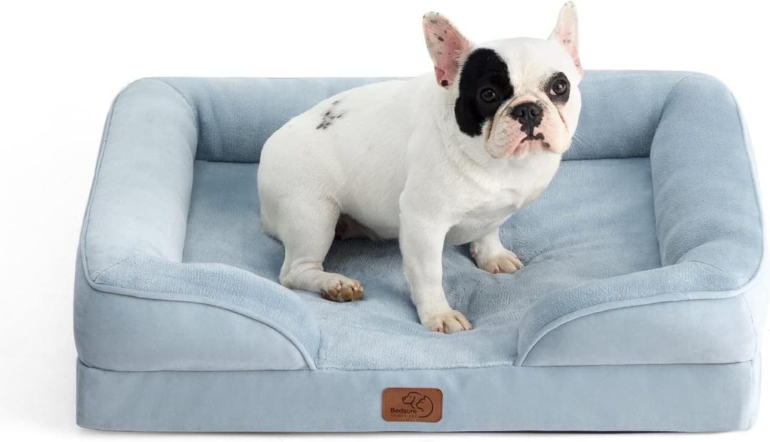 Bedsure Orthopedic Dog Bed for Medium Dogs - Waterproof, Supportive Foam Pet Couch Bed with Removable Washable Cover, Non-Skid Bottom, Light Blue (28.0"L x 23.0"W x 6.5"Th)