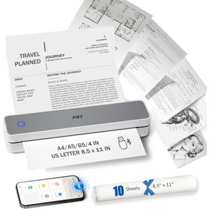 PRT Inkless Portable Printer, Wireless Thermal Printer for Travel Support 8.5"x11" US Letter & A4 B5, MT610 Small Bluetooth Mobile Printers with iOS Android Laptop for Home Car Office School, Grey