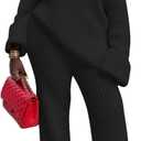 SHINFY Women's Sweater Set 2 Piece Fall Sets Chunky Knit Off the Shoulder Pullover Top Wide Leg Pants Loungewear (0-black)