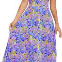 Summer Dresses for Women 2025 Beach Dress Floral V Neck Spaghetti Strap Flowy Bohe Long Floral Maxi Sundress (Medium)