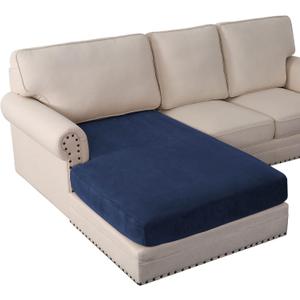 PrinceDeco Sectional Couch Covers Velvet Couch Cover for Dogs Washable L Shaped Couch Cover 1 Piece Individual Sectional Couch Covers with Elastic Bottom(Chaise Lounge,Navy)