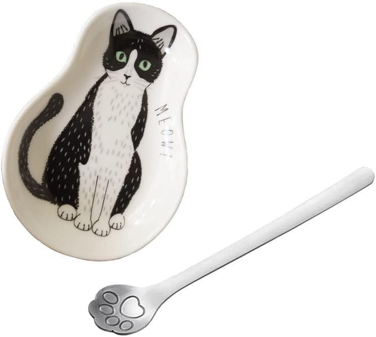 Coffee Spoon Rests and Spoon - Ceramic Cute Cat Spoon Rest Teaspoon Holder Coffee Station Decor Coffee bar Coffee Stirrers Holder for Home Kitchen accessories (Type 1)