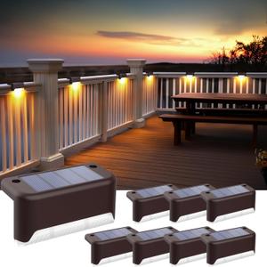 SOLPEX Solar Fence Lights Outdoor, Solar Step Lights Waterproof LED Deck Lights for Stair, Balcony, Railing, Front Porch, Yard, Garden and Patio Decor (8 Pack Warm White) (Brown)