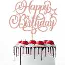 1Pcs Happy Birthday Cake TopperHandmade Glitter Cake PickCelebrating Birthday/Anniversary Theme Party Decorations Supplies (Rose Gold)
