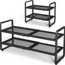 SNTD Shoe Rack - Expandable Shoe Organizer for Closet, Adjustable Metal Shoe Shelf Storage, Stackable Long Shoe Stand Holder for Garage, Entryway, Door Entrance (Black, 2-Tier)