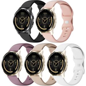 5 Pack 18mm Silicone Watch Band Compatible with Garmin Vivoactive 4S/Vivomove 3S/Venu 3S 41mm/Venu 4 41mm/Venu 2S/Forerunner 255S/265S, Quick Release Soft Sport Straps for Women Men