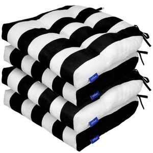 INFBLUE Outdoor Tufted Wicker Cushions Seat Cushions for Patio Furniture Set of 4, 19x19 Outdoor Chair Cushions Weather Resistant Patio Cushions with Ties for Wicker Chair (Black Stripes, 4 Pack)