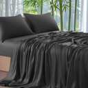 Shilucheng 100% Viscose Derived from Bamboo_ Sheets Queen Size 4pcs - Ultra Cooling & Silky Soft Bed Sheets, 16" Deep Pocket, Perfect for Hot Sleepers, Hotel Bedding Sheets (Black)