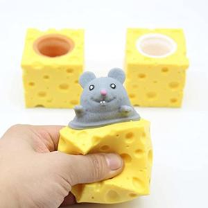 Holgosiu Squishy Fidget Rat & Mouse Squeeze Toys - Rat in Cheese Pop Up - Stress Relief Toys, 3pcs