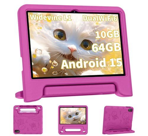 Android 15 Tablet, 10inch Kids Tablet, Octa-core CPU, 10GB+64GB+1TB Expand Tablets for Kids with Kids Space, Parental Control, 6000mAh Big Battery, Touchscreen Tableta, Pink