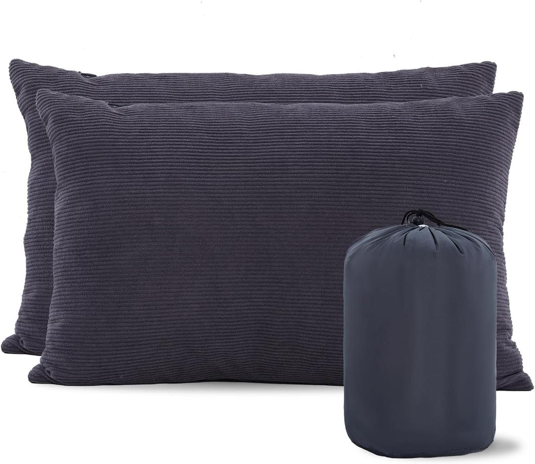 MOON LENCE Camping Pillows 2 Pack, Compressible Camp Pillow with Washable Cover & Carry Bag, Plush Filled Backpacking Pillow for Hiking, Travel, Sleeping 14"x18" Grey