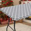 Smiry Rectangle Picnic Table Cover, Waterproof Elastic Fitted Camping Tablecloths for 4 Foot Tables, Wipeable Flannel Backed Vinyl Tablecloth Protector for Indoor, Outdoor (Grey, 24x48 Inches)