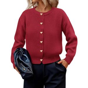 PRETTYGARDEN Cardigan for Women 2026 Fall Fashion Long Sleeve Trendy Button Down Work Office Sweaters Cute Winter Jacket (X-Large, Red)