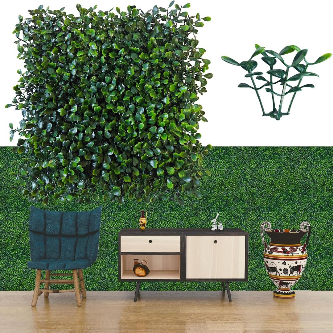 Artificial Grass Wall Panel Backdrop,10 X 10 in 24P(16.8 sqft) UV-Anti Greenery Boxwood Panels for Indoor Outdoor Green Wall Decor & Ivy Fence Covering Privacy (10"X10" 24P)