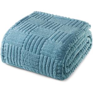 Whale Flotilla Lightweight Fleece Twin Size Blanket for Bed, Fuzzy Soft Blankets with Decorative Jacquard Pattern for All Season, Warm and Fluffy, 60x80 Inch, Slate Blue
