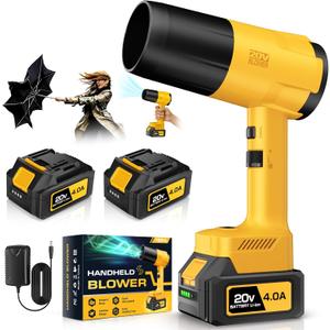 Leaf Blower Cordless, Handheld Leaf Blower with 2 X 4.0Ah Battery and Charger, 6 Speed Modes, Lightweight Blowers for Snow, Lawn Care, Patio, Yard, Blowing Dust, Leaves,Yellow
