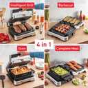 T-fal, Electric Grill, OptiGrill 4in1, Stainless Steel, 9 Automatic Cooking Modes, Intelligent Grilling Rare to Well-Done, 1800 Watts, Nonstick Removable Plates, Dishwasher Safe, Indoor, Silver