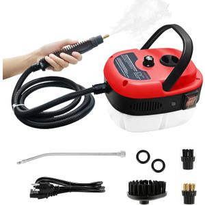 Handheld Steam Cleaner, 2500W Pressurized Steam Cleaner with 3 Brush Heads, Portable Steam Cleaner for Home, Car, Furniture, Kitchen, Bathroom and Wall, Red